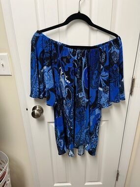Off-Shoulder Blue Paisley Women’s Top